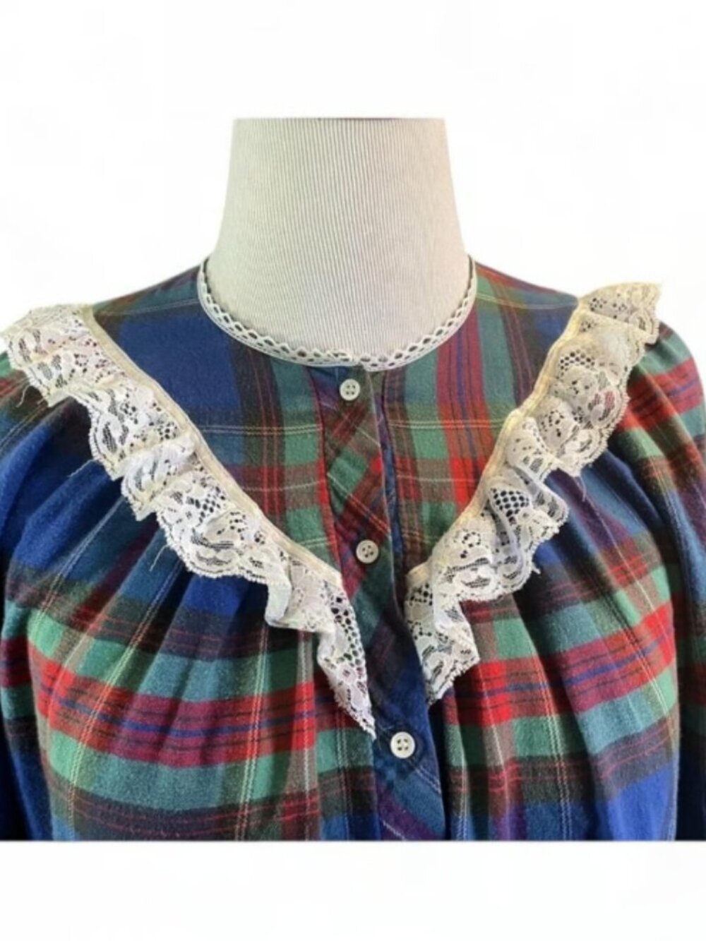Vintage 90s American Eagle Flannel Nightgown Sleep XS Plaid Cottagecore Cozy - Picture 3 of 6